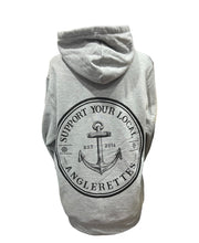 Load image into Gallery viewer, Light Gray Support Your Local Anglerettes Hoodie