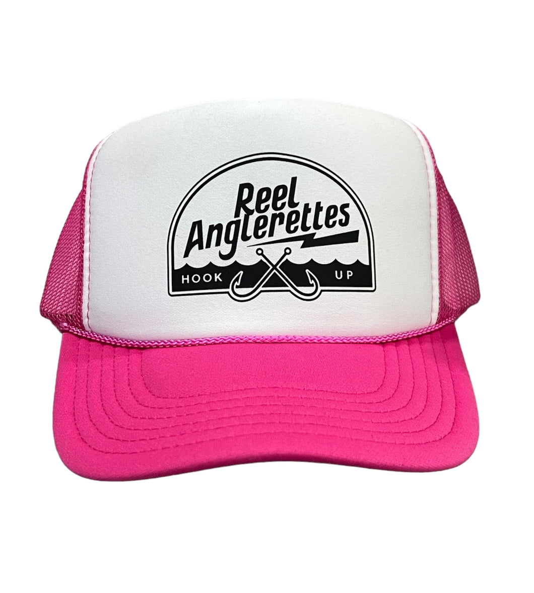 Reel Anglerettes Hook Up Trucker Hat Pink & Black