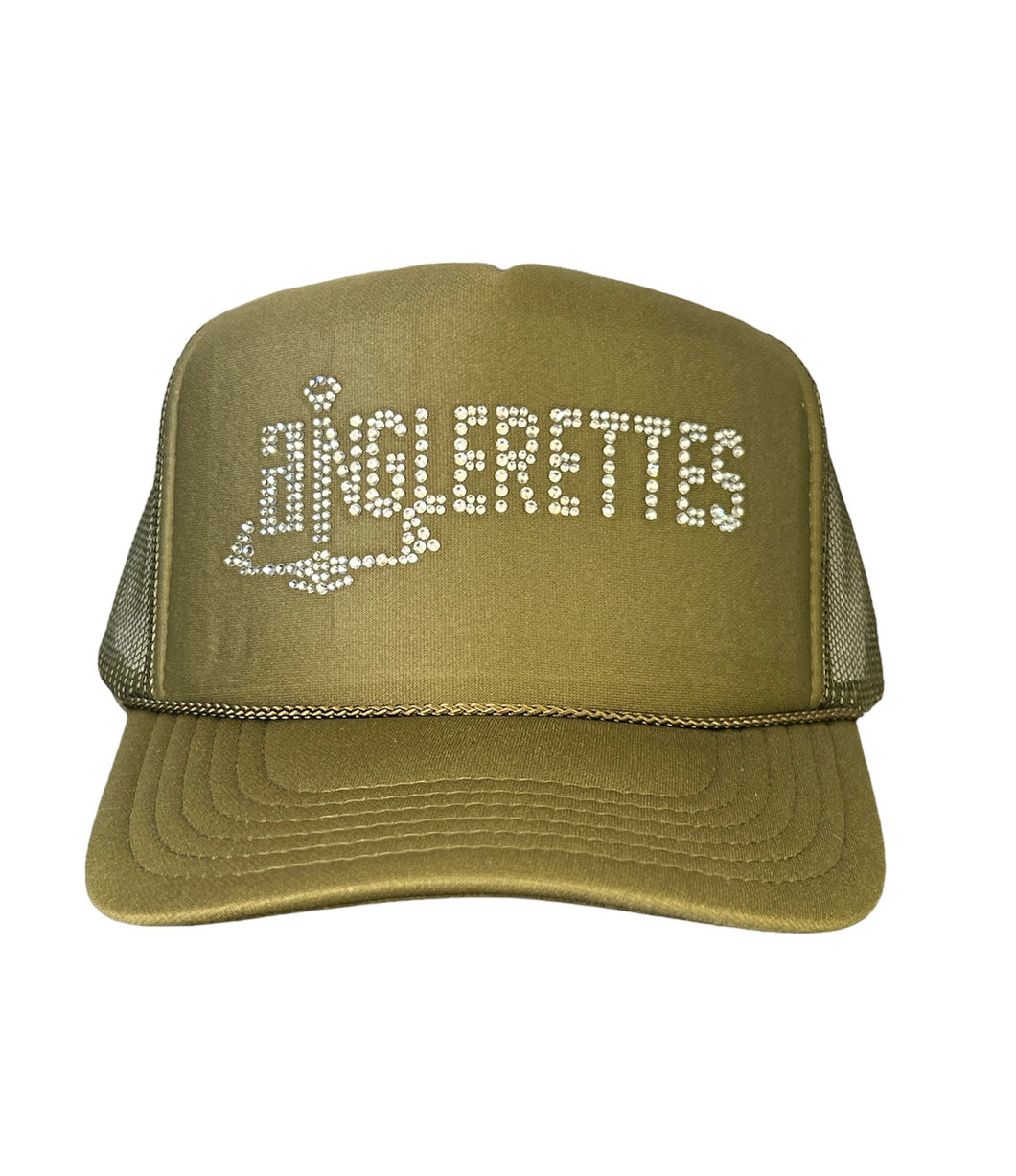 Adults Anglerettes Bling Hats Olive Green